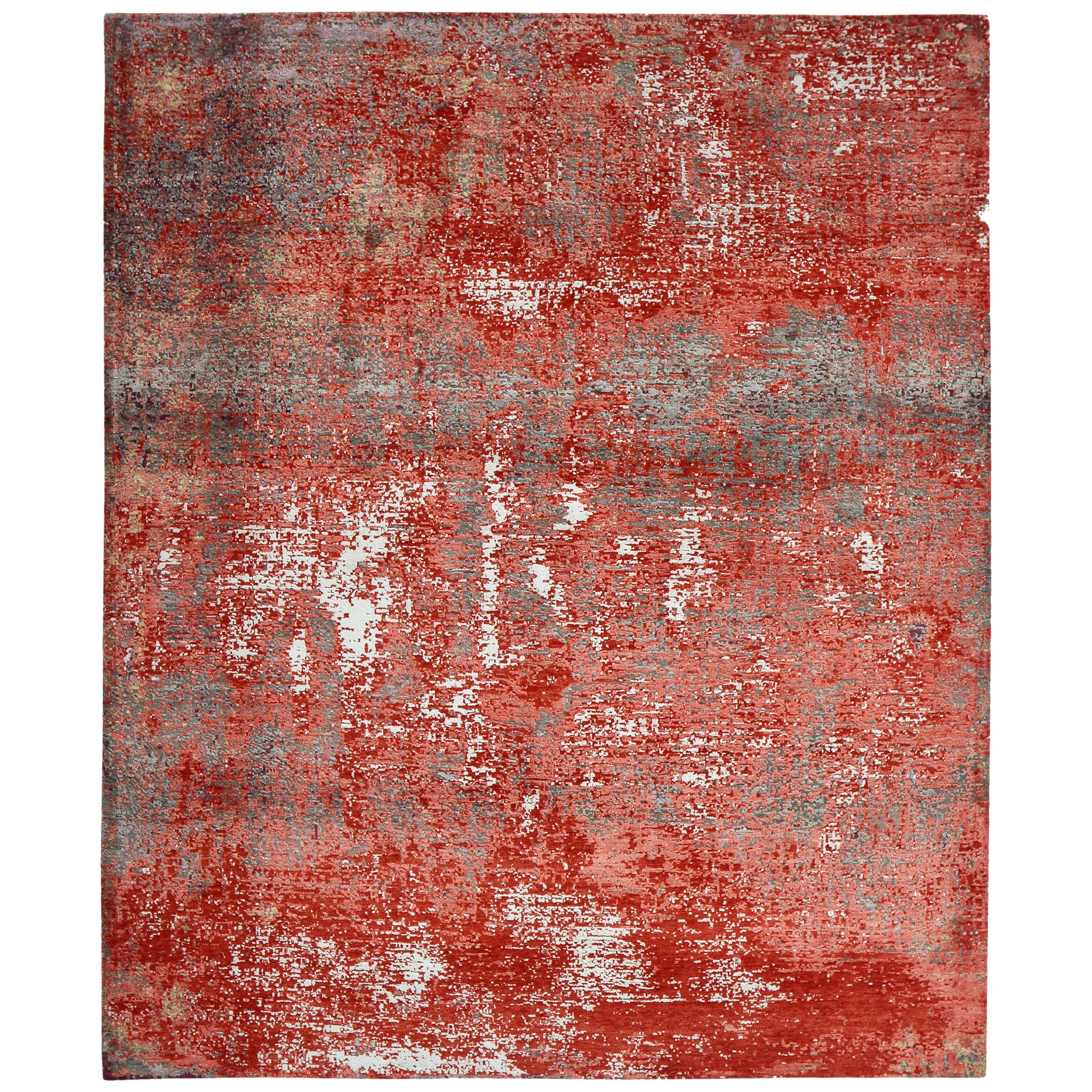 Modern Abstract Rug with Red and Gray All-Over Pattern by Rug & Kilim