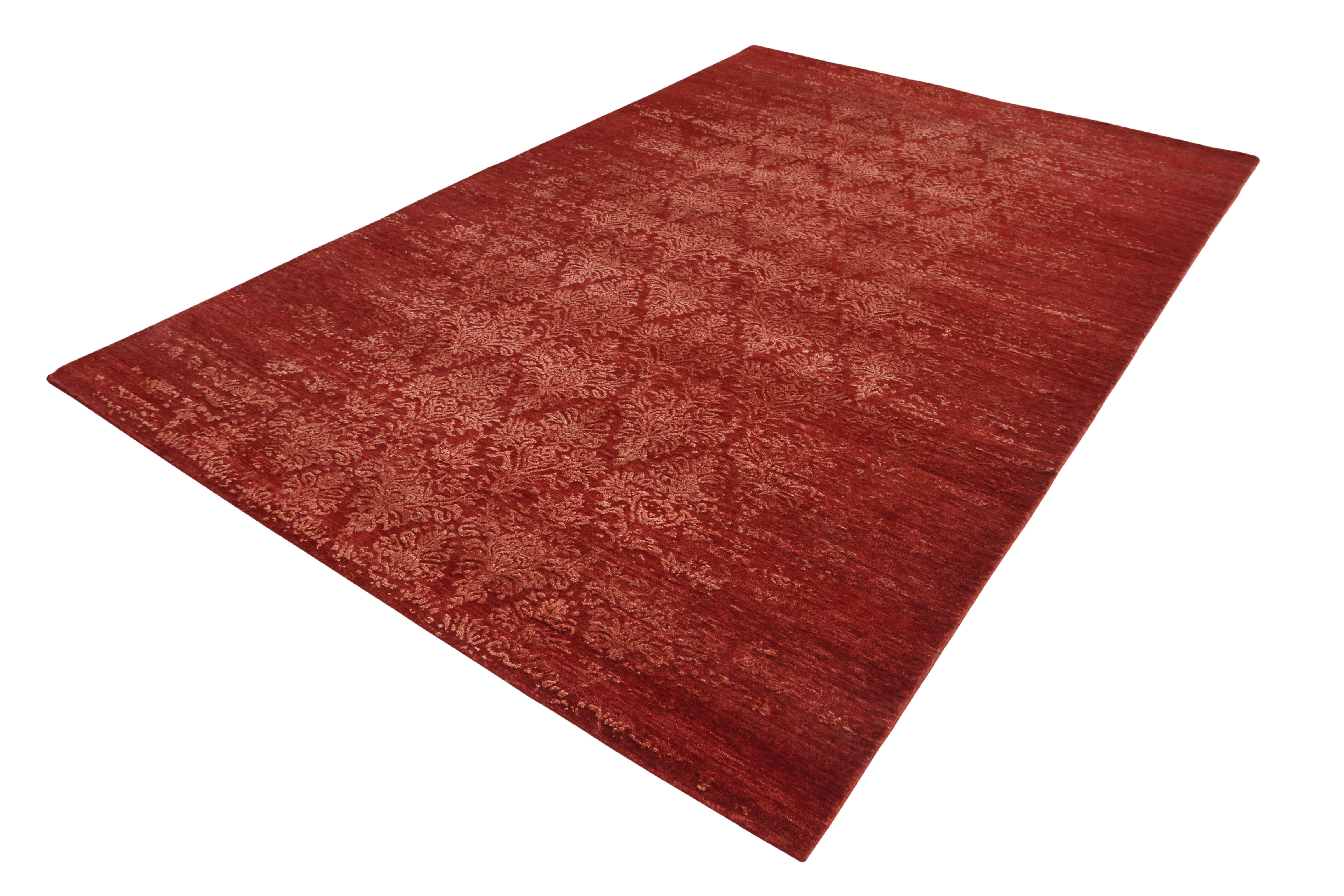 Moderner abstrakter Teppich & Kelim-Teppich mit rotem und weißem All-Over-Blumenmuster (Handgeknüpft) im Angebot