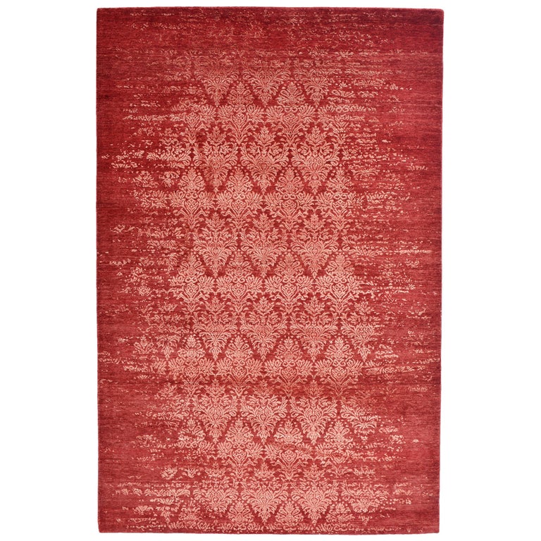 Modern Abstract Rug with Red and White All-Over Floral Pattern by Rug & Kilim For Sale