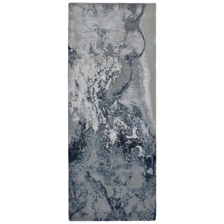 Modern Abstract Rug with Silver Gray and Blue All-Over Pattern by Rug & Kilim