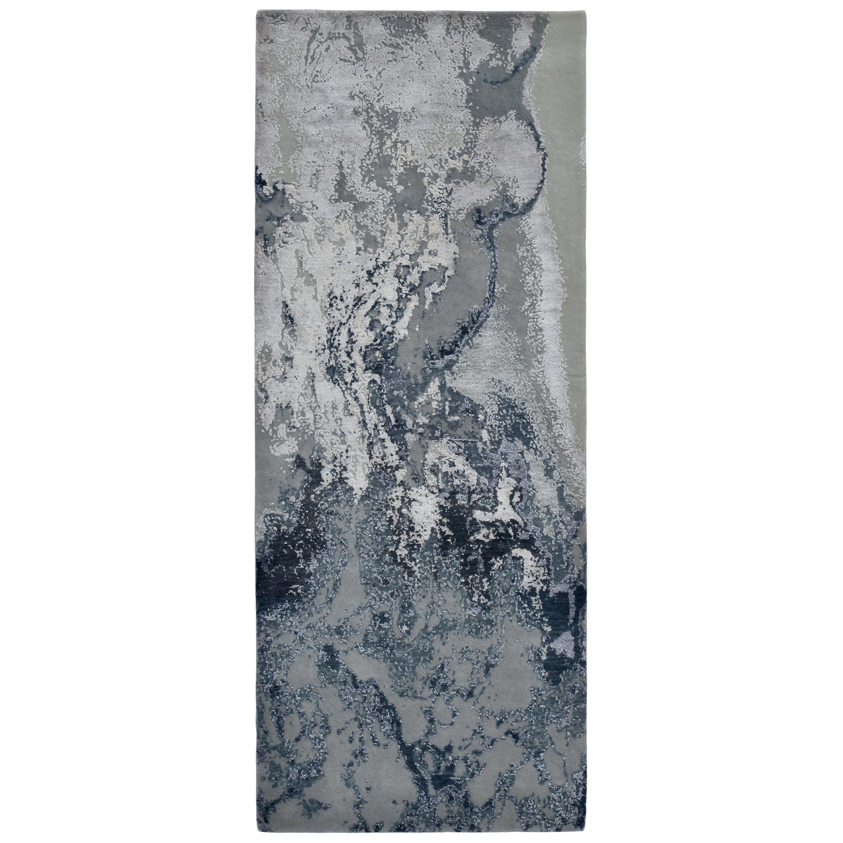 Modern Abstract Rug with White and Blue All-Over Pattern by Rug & Kilim
