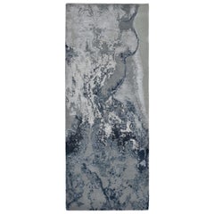Modern Abstract Rug with White and blue Distressed Pattern by Rug & Kilim