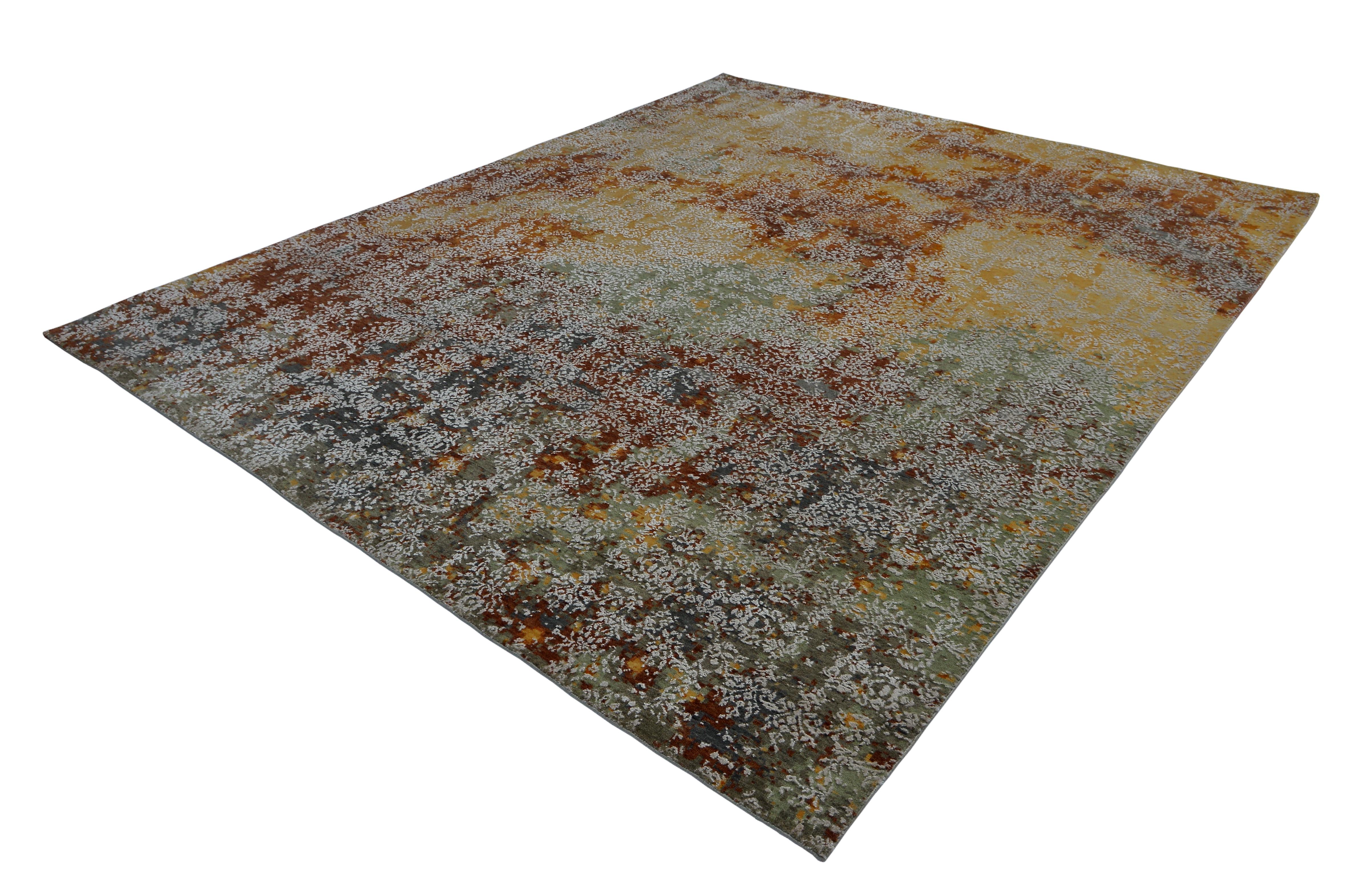 Indian Rug & Kilim's Modern Abstract Rug with Yellow and Green All-Over Pattern For Sale