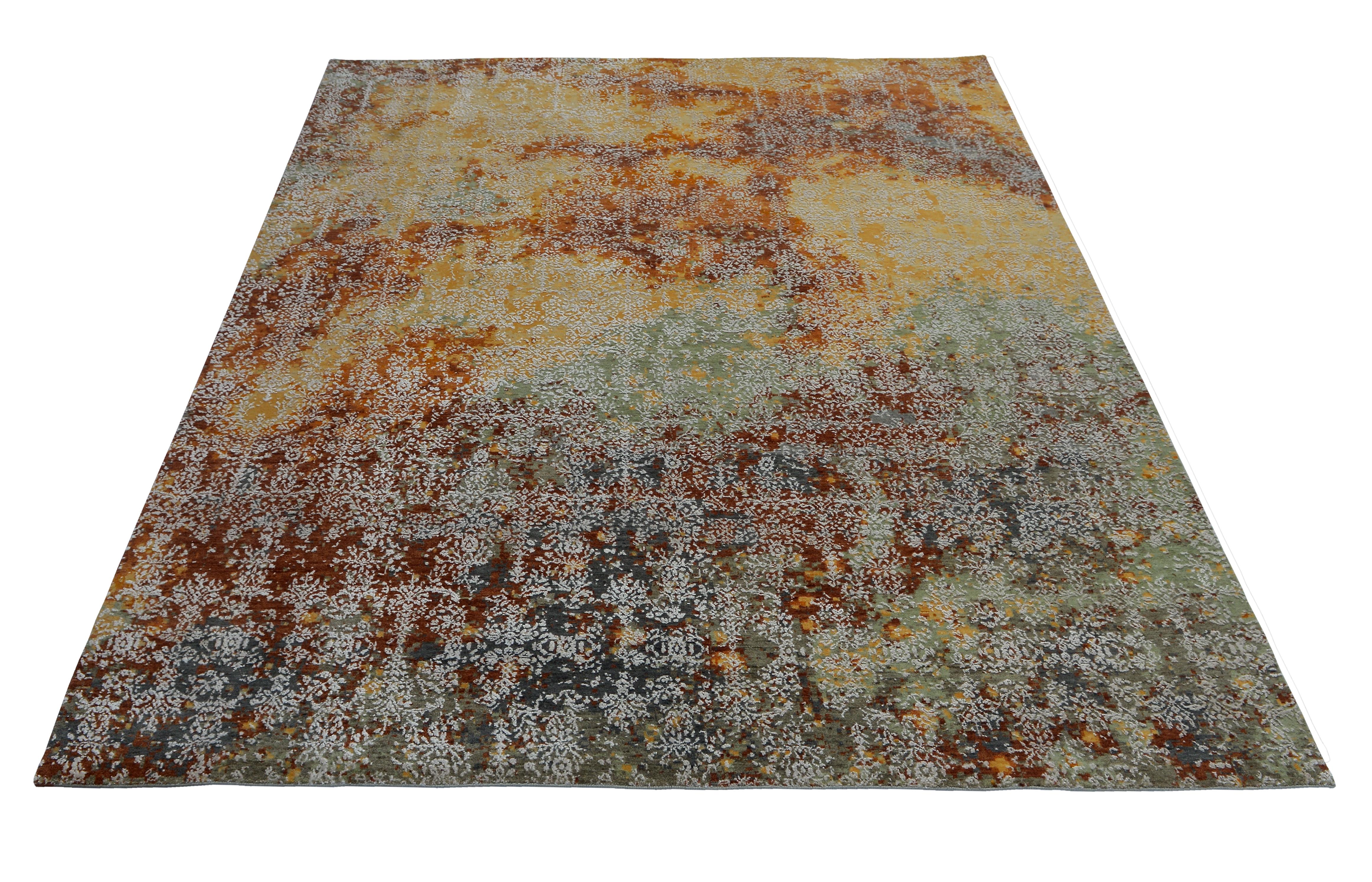 Hand-Knotted Rug & Kilim's Modern Abstract Rug with Yellow and Green All-Over Pattern For Sale