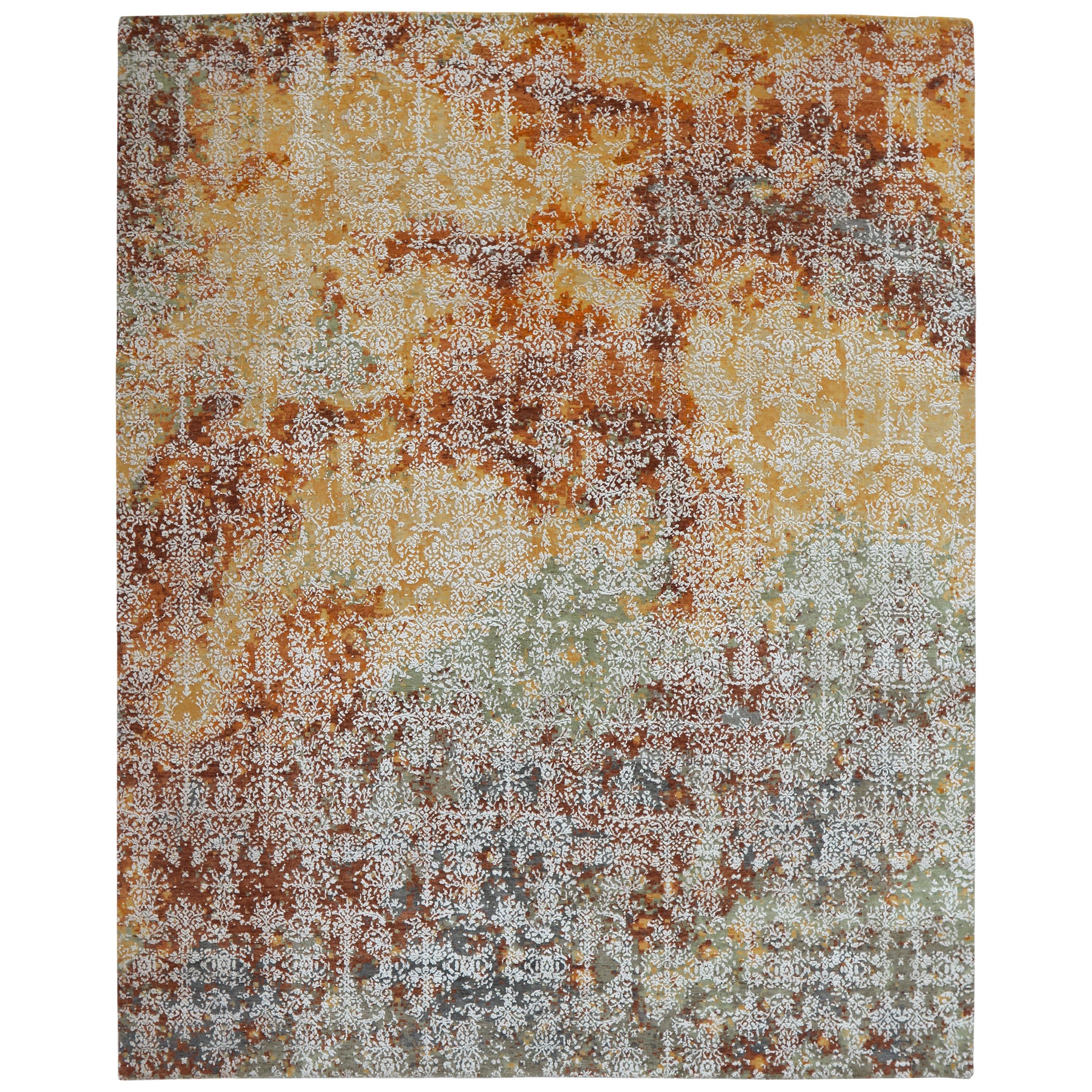 Moderner abstrakter Teppich & Kelim-Teppich mit gelbem und grünem All-Over-Muster