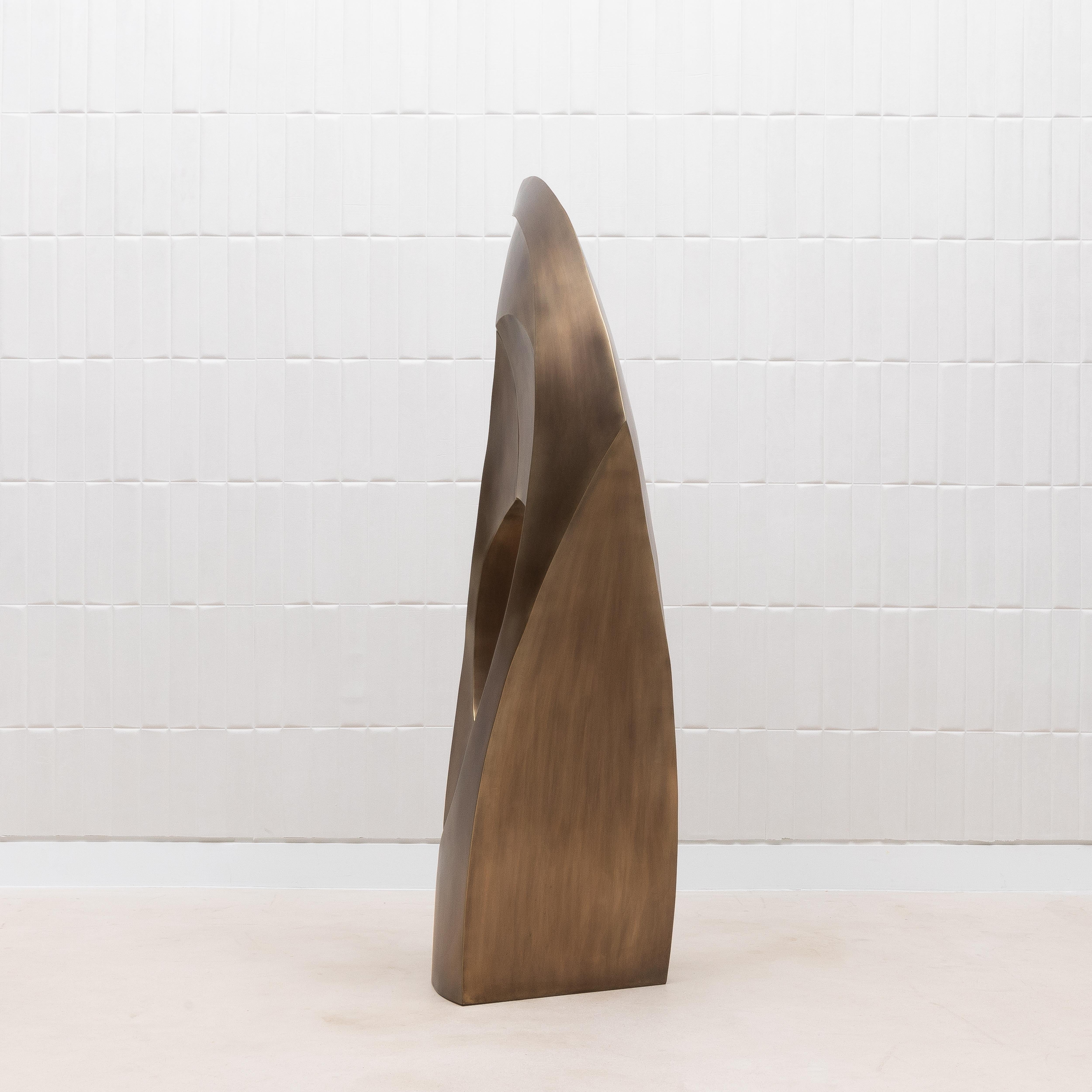 Art Déco Scultura astratta moderna XL in bronzo patinato ottone di Patrick Coard Paris in vendita