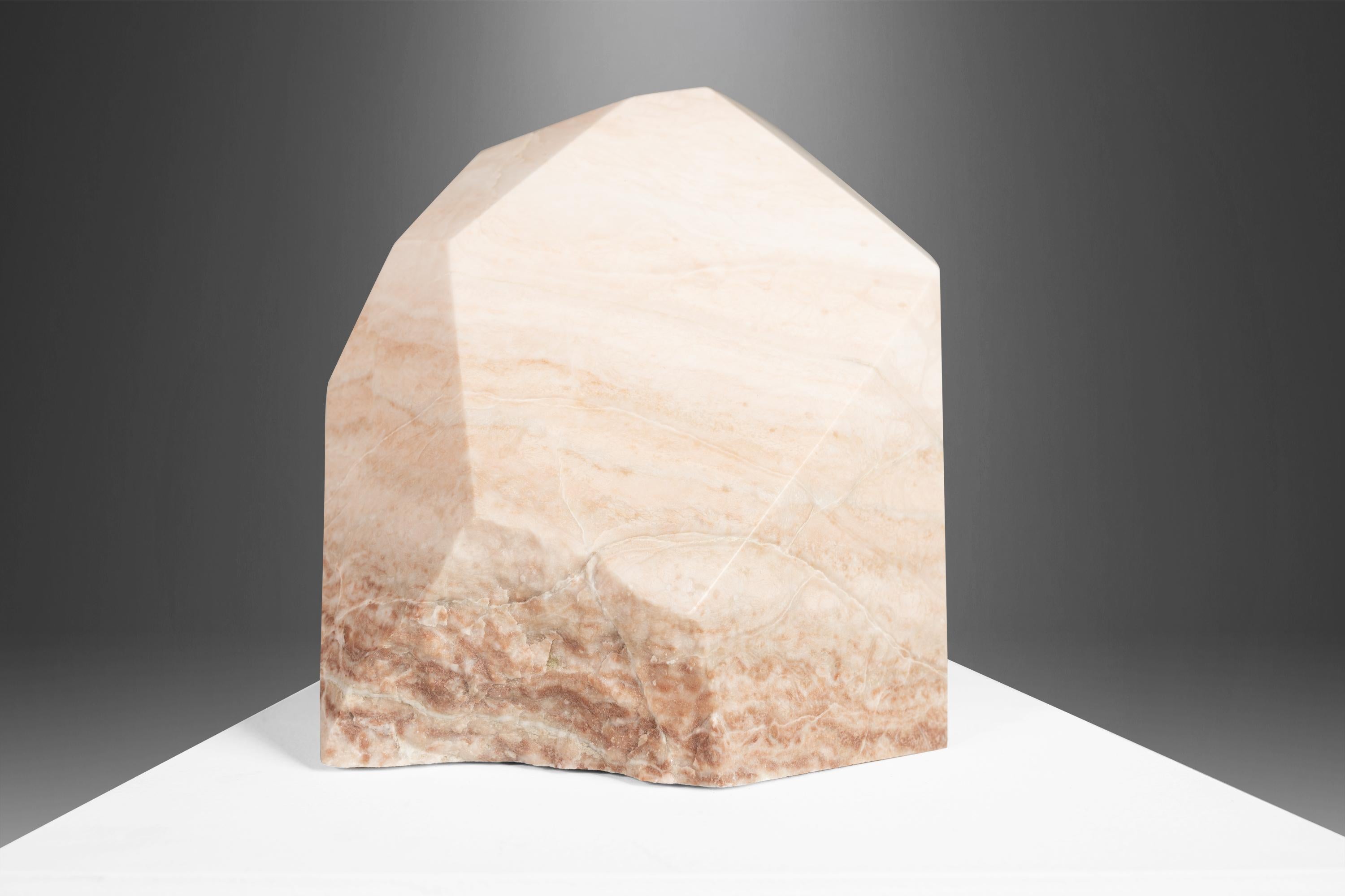Modern Abstract Sculpture in Solid Alabaster 'Diamond' by Mark Leblanc (1/8) USA In Good Condition For Sale In Deland, FL