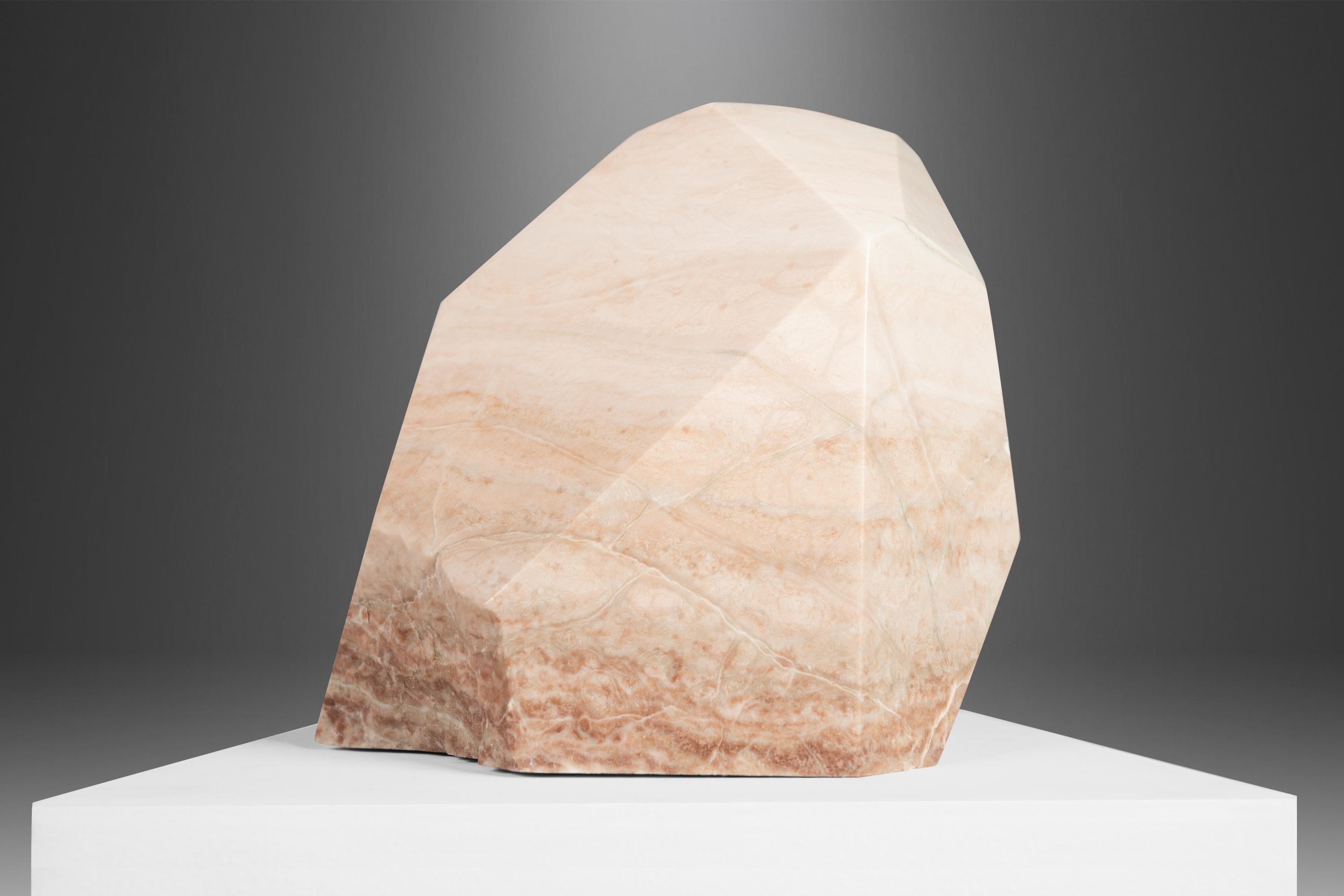 Contemporary Modern Abstract Sculpture in Solid Alabaster 'Diamond' by Mark Leblanc (1/8) USA For Sale