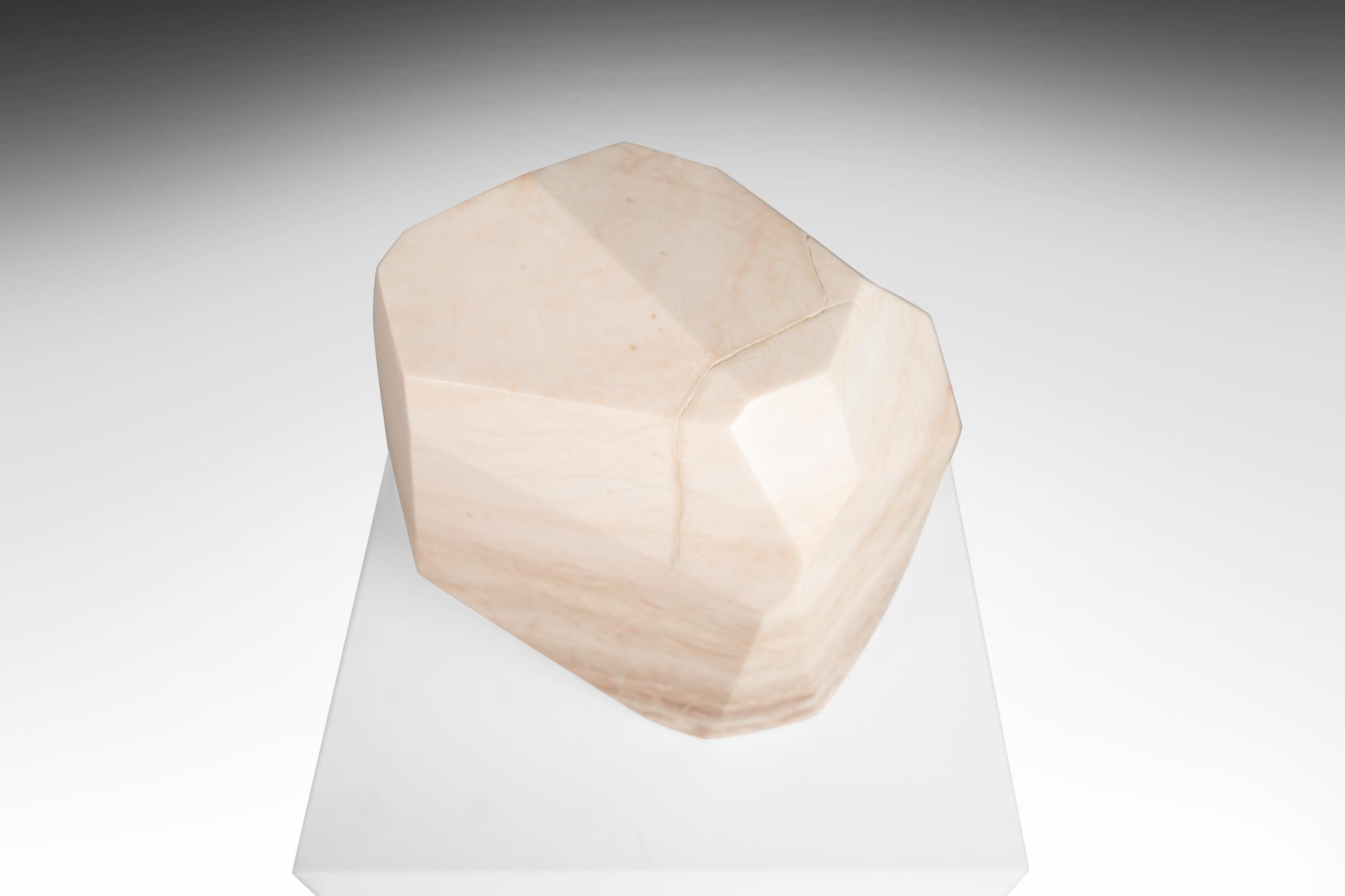 Modern Abstract Sculpture in Solid Alabaster 'Diamond' by Mark Leblanc (1/8) USA For Sale 1