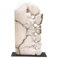 Modern Abstract Sculpture in Veined White Marble
