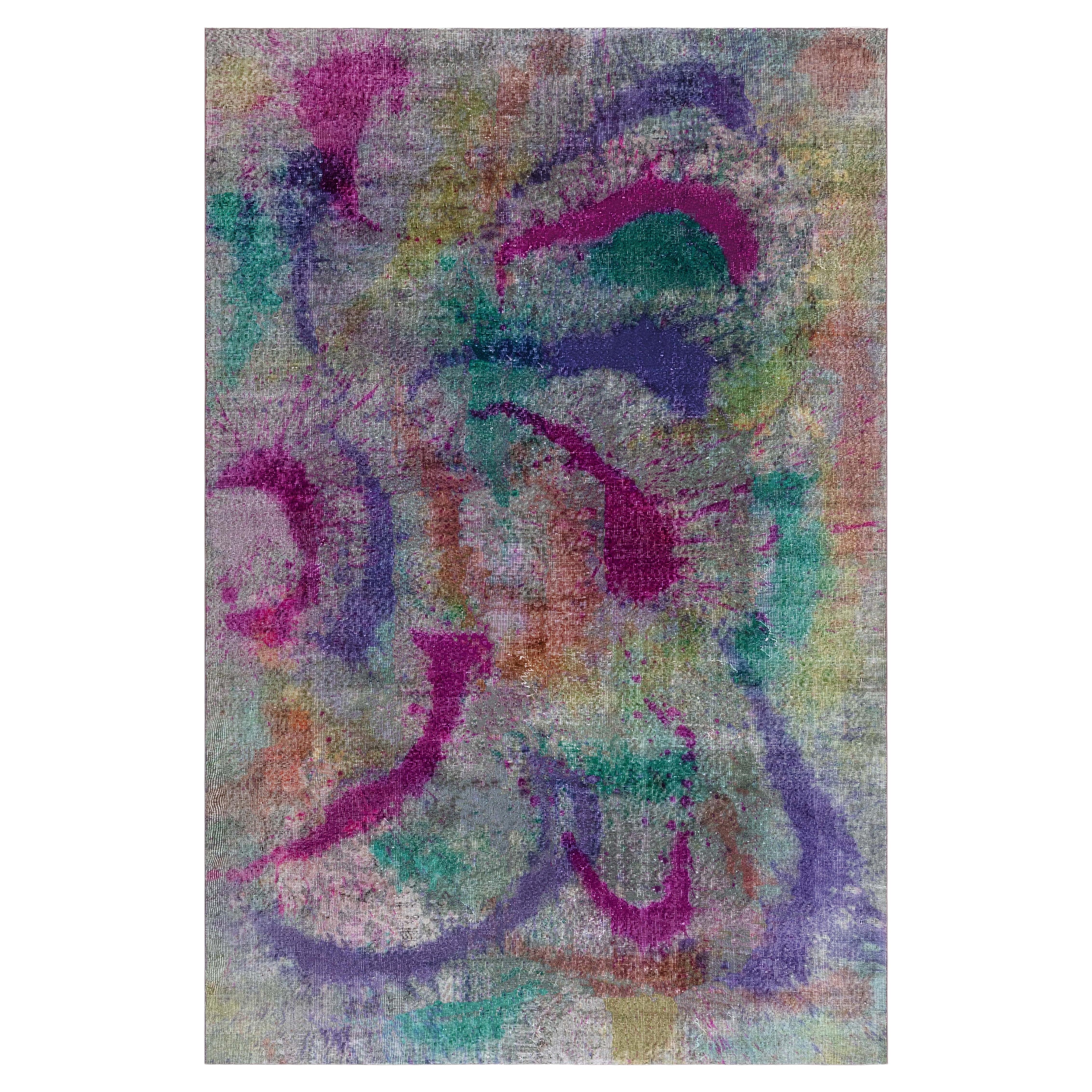 Tapis moderne abstrait en laine fait main, gris ardoise, « Daliesque » par Doris Leslie Blau en vente