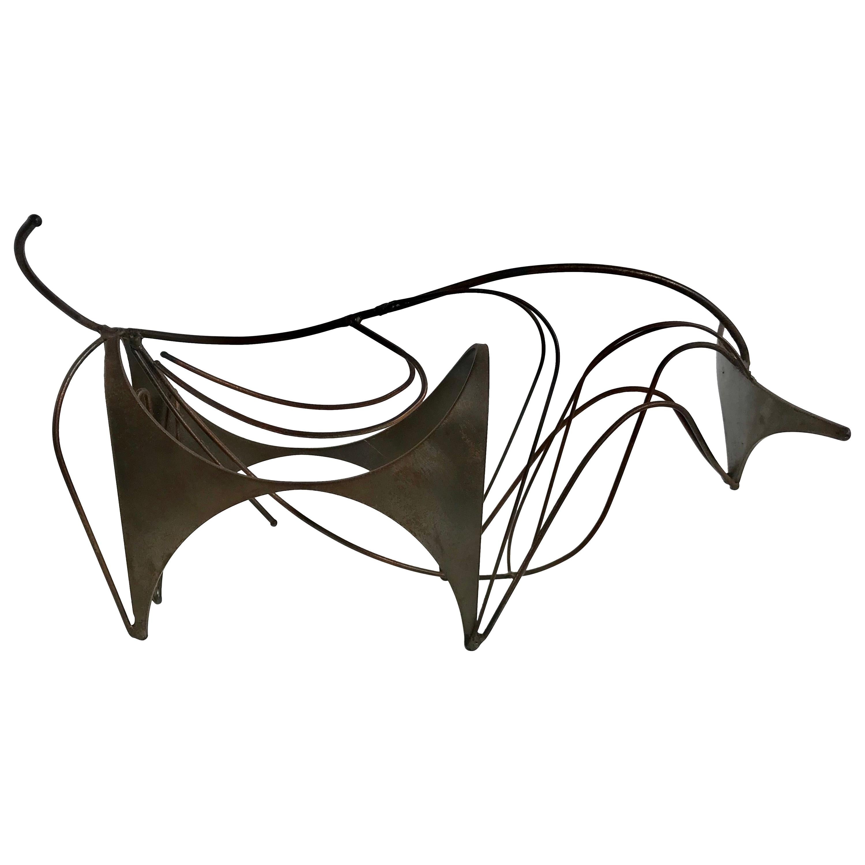 Modern Abstract Three-Dimensional Brass Sculpture "Bull" 