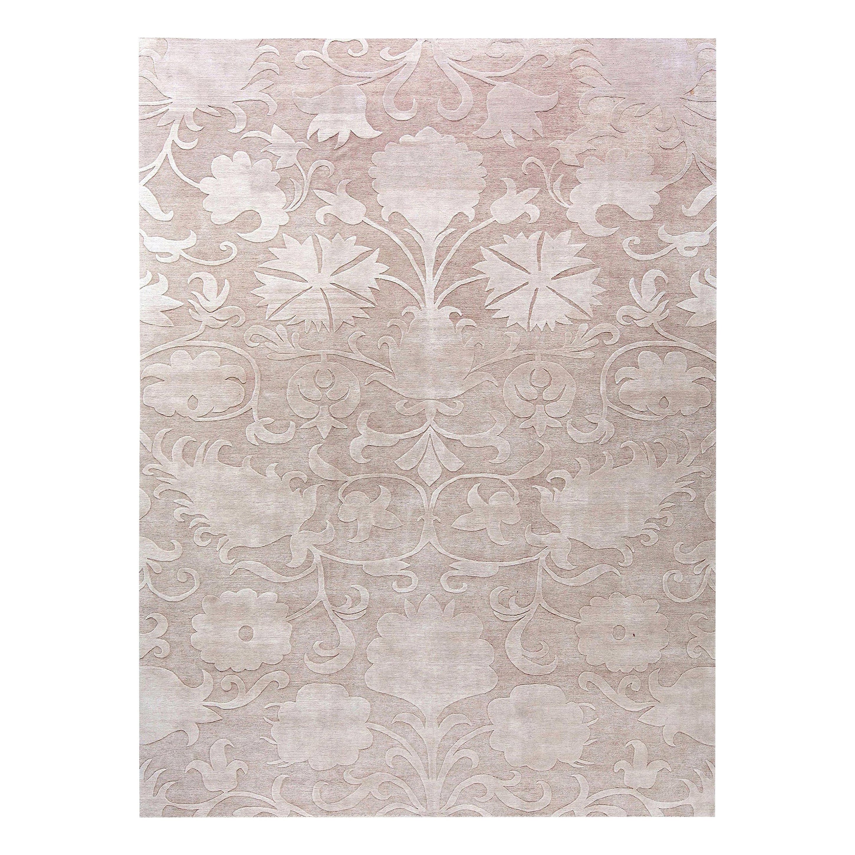 Tapis de soie tibétain abstrait moderne et floral par Doris Leslie Blau