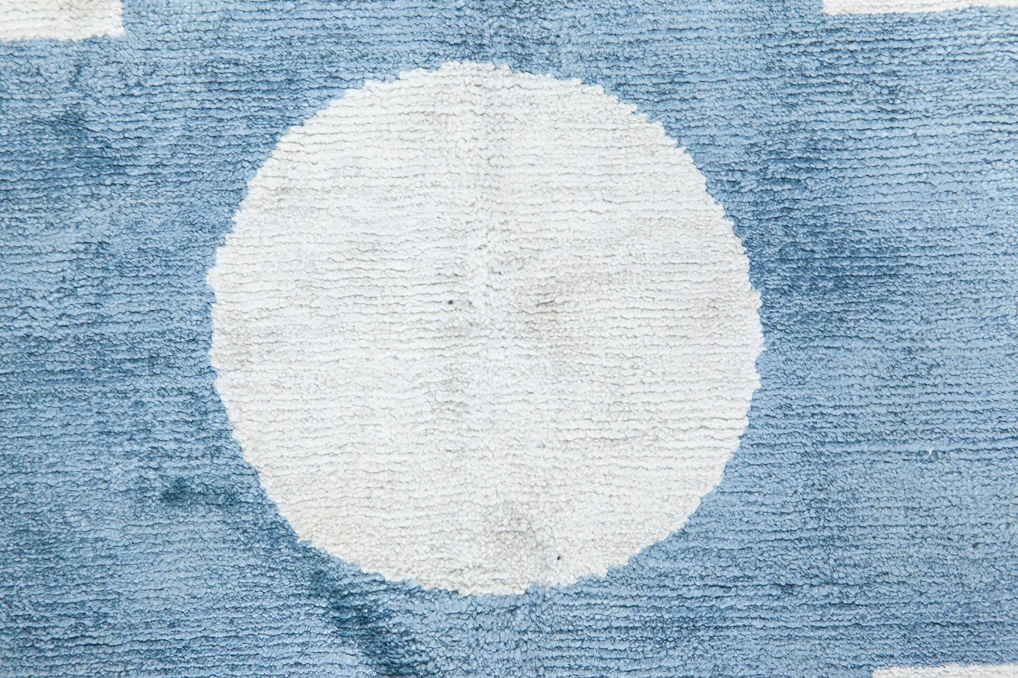 Modern Abstract Tibetan Silk Rug – Art Deco Influence in Blue & Beige by Doris Leslie Blau.
Size: 6'0