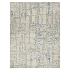 Modern Abstract Tibetan Wool Rug in Light Gray and Beige