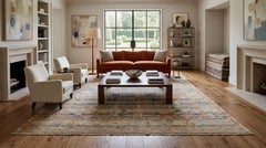 Modern Abstract Tribal Indian Bidjar Wool Rug Neutral Earth Tones & Blue Accents