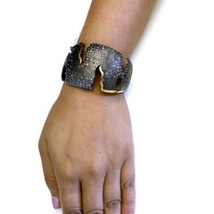 Modern Abstract Two Tone Cuff Bracelet With Flush Set Diamonds In Gold & Silver