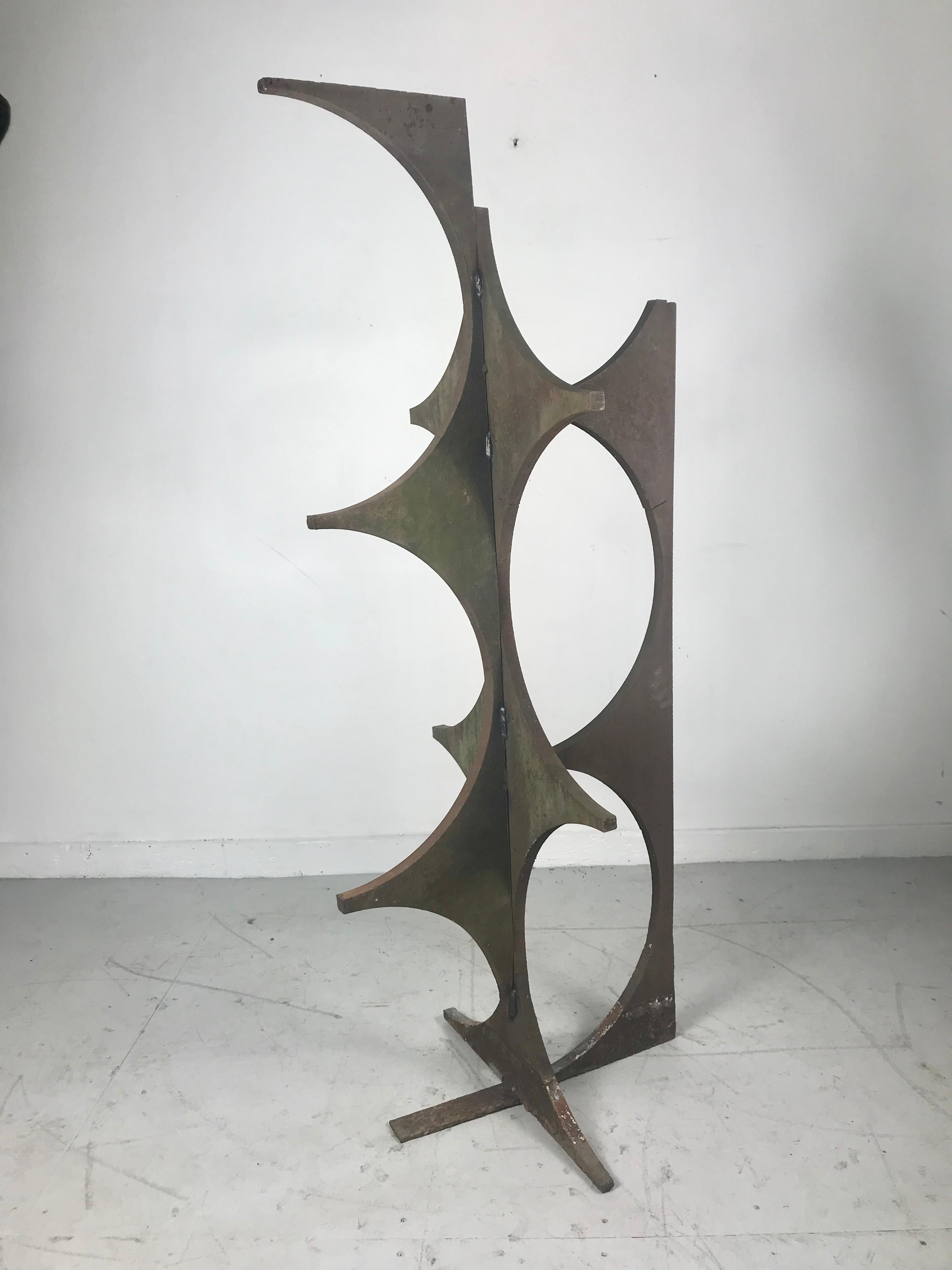 Modern Abstract Welded Cut Steel Garden Sculpture, Brutalist Design In Distressed Condition For Sale In Buffalo, NY