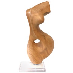 Modern Abstract Wood Sculpture of Nude Torso, 1987