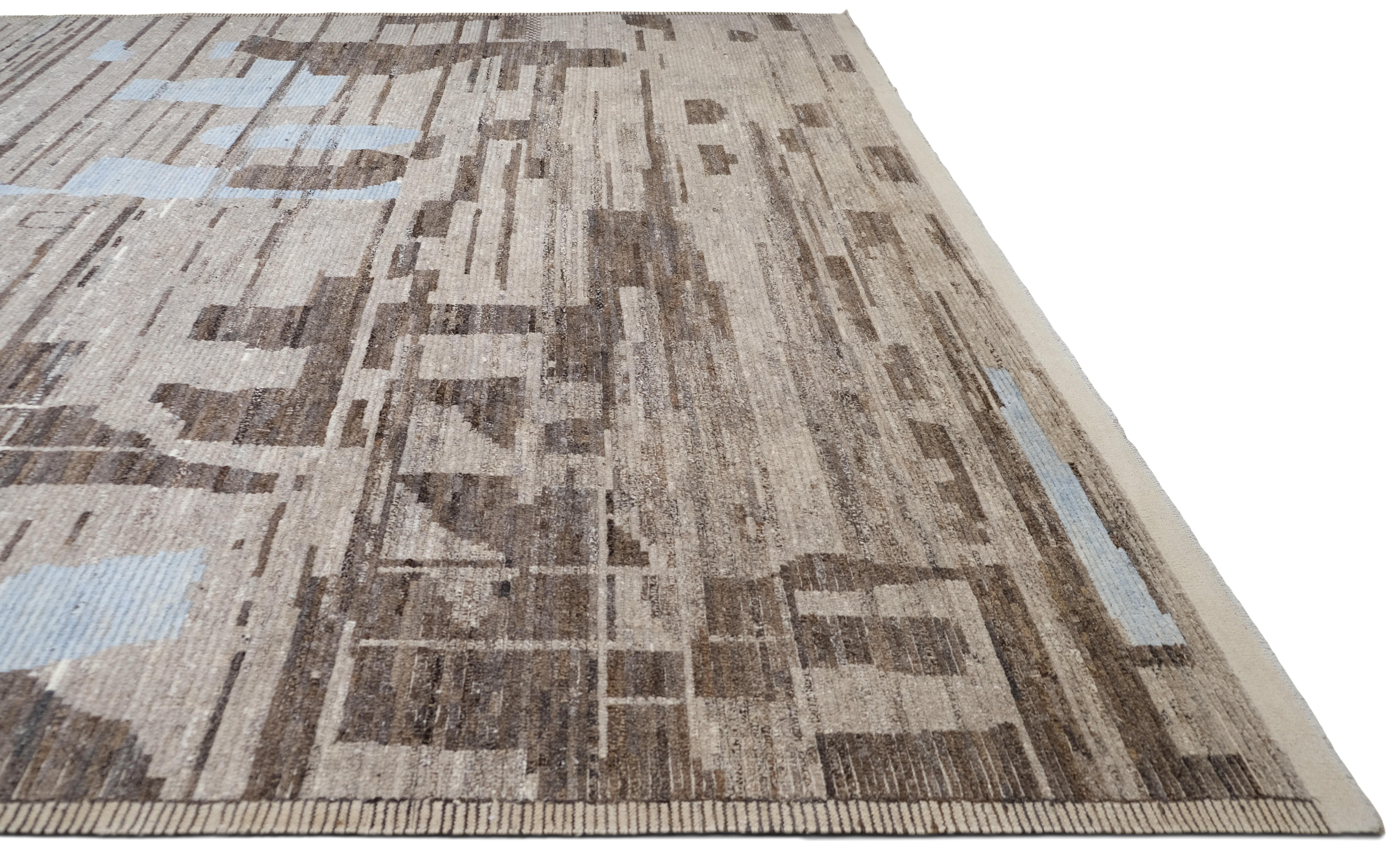 Afghan Modern Abstract Wool Rug  13'x15'7'' For Sale