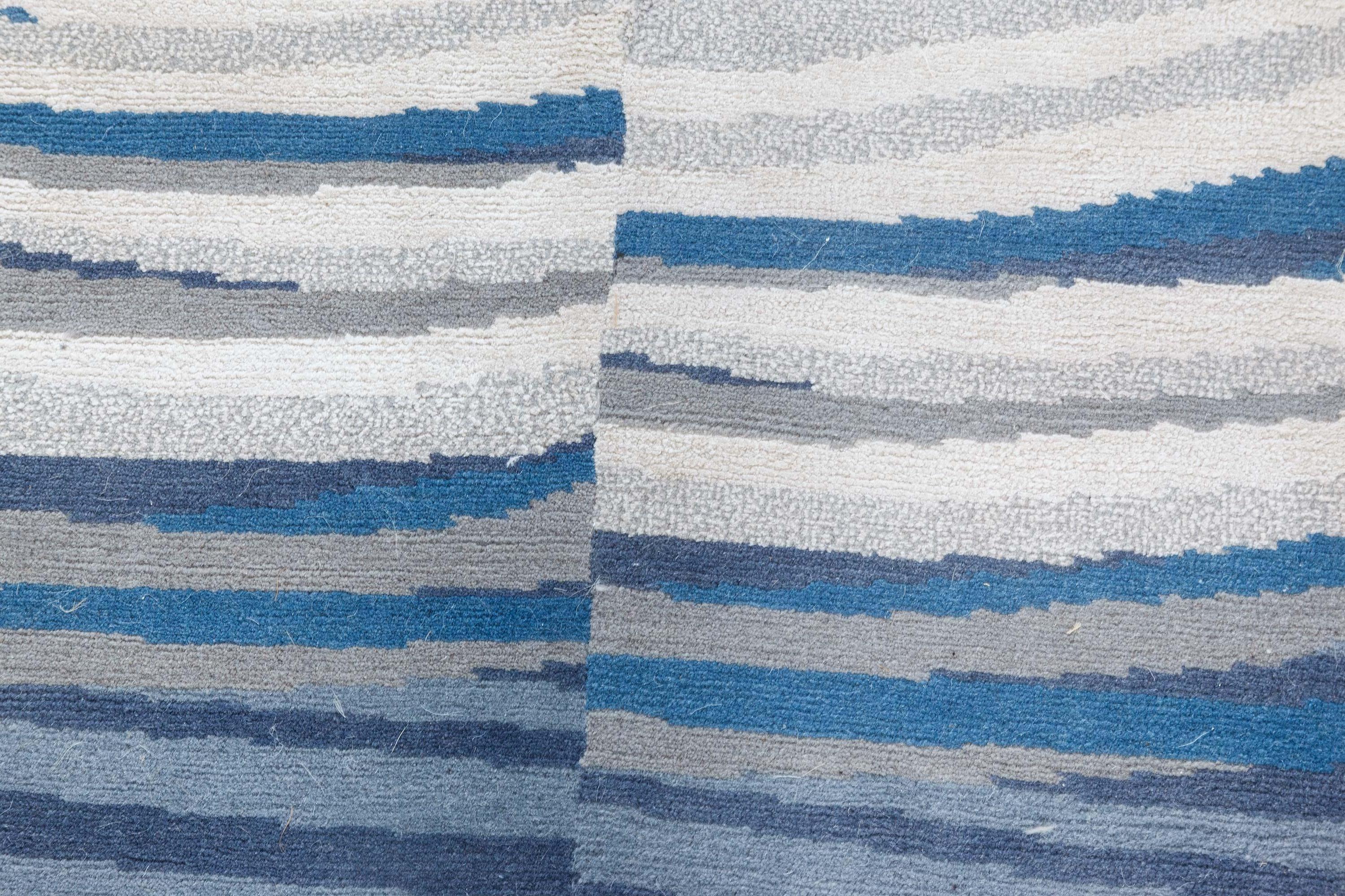 Tibetan Modern Abstract Wool Runner Hand-Knotted in Tibet by Doris Leslie Blau For Sale