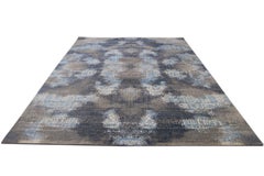 Modern Abstract Wool & Silk Rug Handmade With Gray & Blue Field