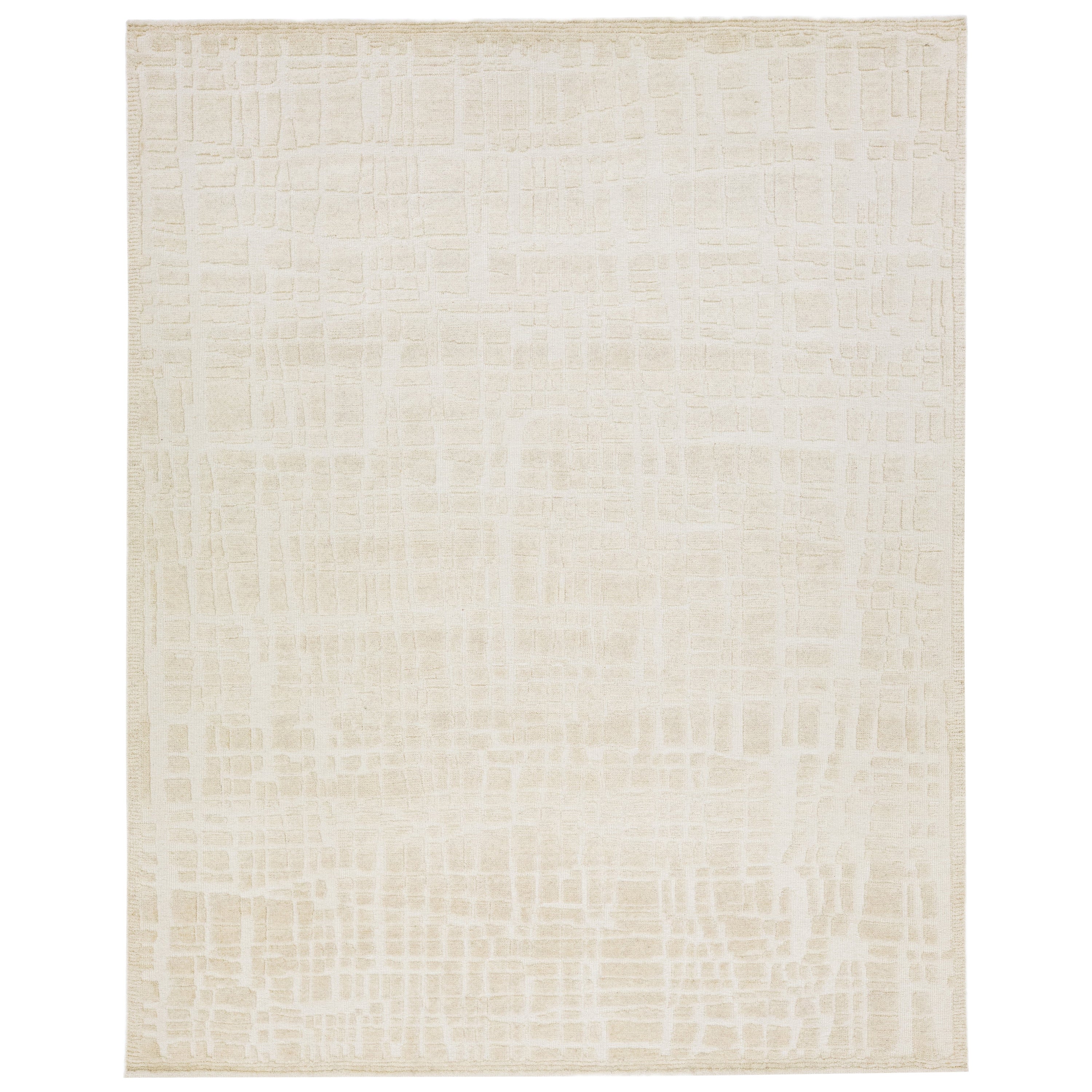 Moderner Abstrat-Wollteppich im marokkanischen Stil in natürlichem Beige