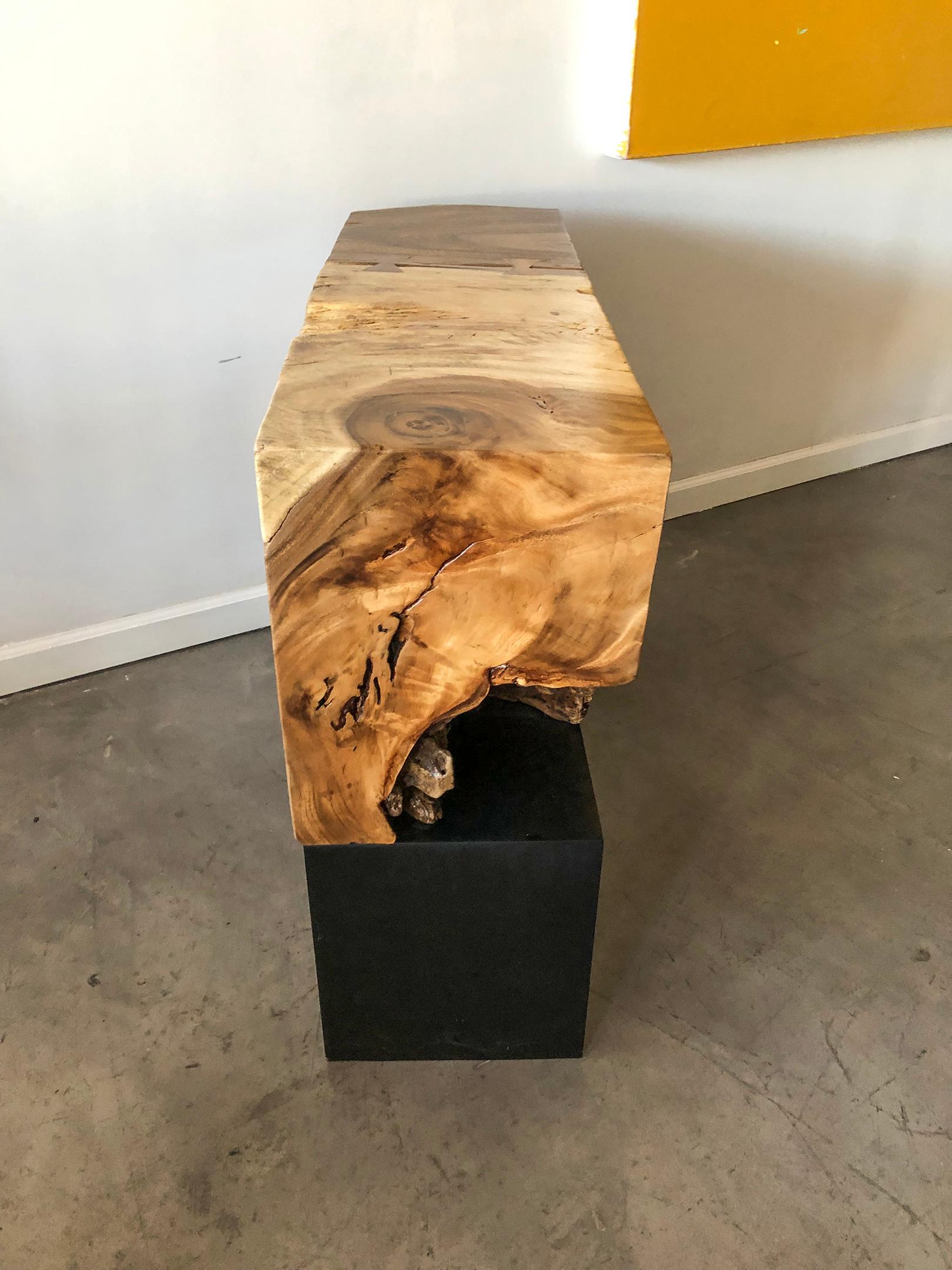 Modern Acacia Live Edge Freeform Console Table In Excellent Condition In Culver City, CA