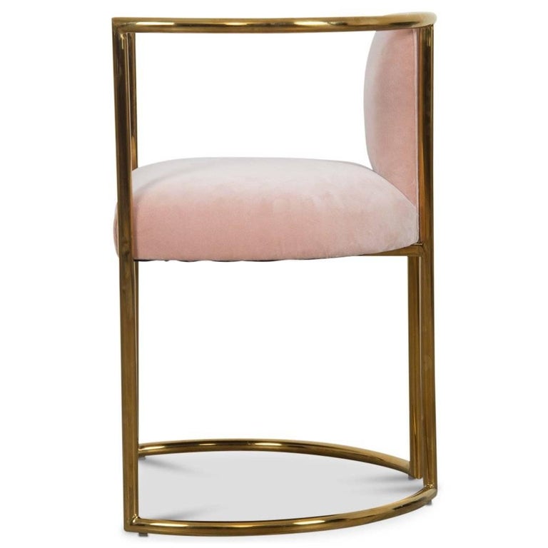Chinese Modern Acapulco Curved Dining Chair Brass Frame For Sale