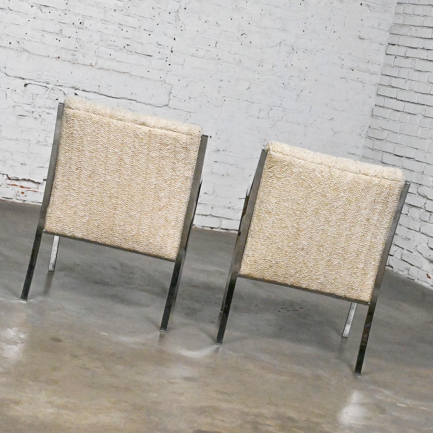 Modern Accent Chairs by Carsons Inc Chrome Frames & Oatmeal Herringbone a Pair For Sale 4