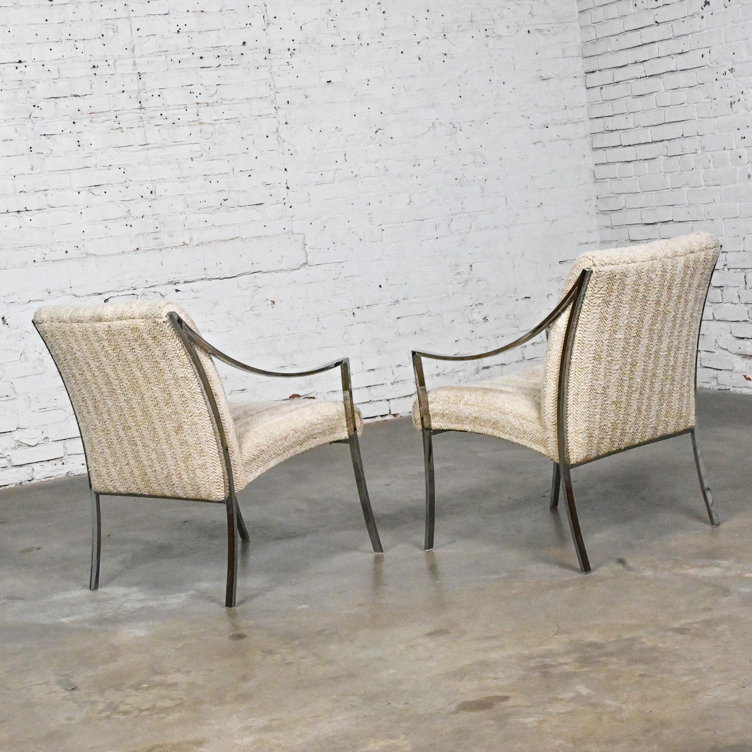 Modern Accent Chairs by Carsons Inc Chrome Frames & Oatmeal Herringbone a Pair For Sale 5