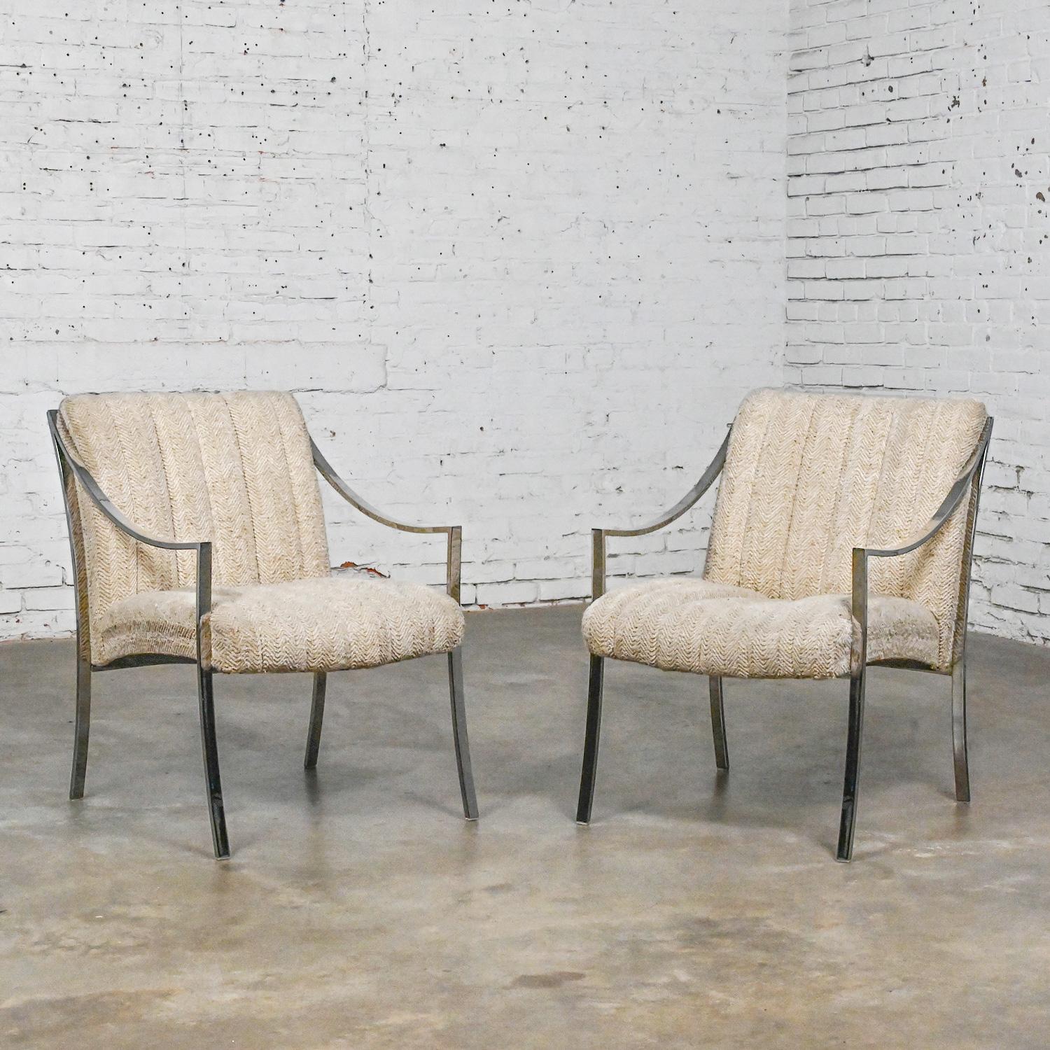 Modern Accent Chairs by Carsons Inc Chrome Frames & Oatmeal Herringbone a Pair For Sale 7
