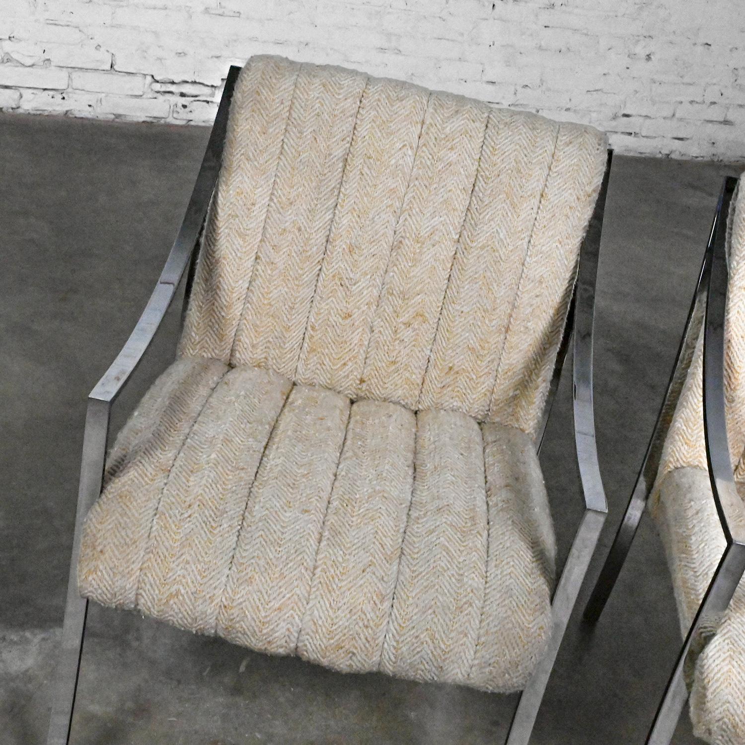 Modern Accent Chairs by Carsons Inc Chrome Frames & Oatmeal Herringbone a Pair For Sale 8