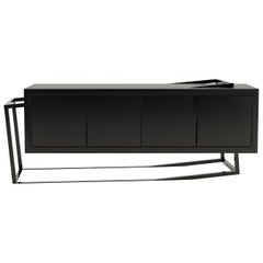 Aparador Credenza de Acento Moderno Madera de Roble Negro Acero Lacado Negro de Alto Brillo