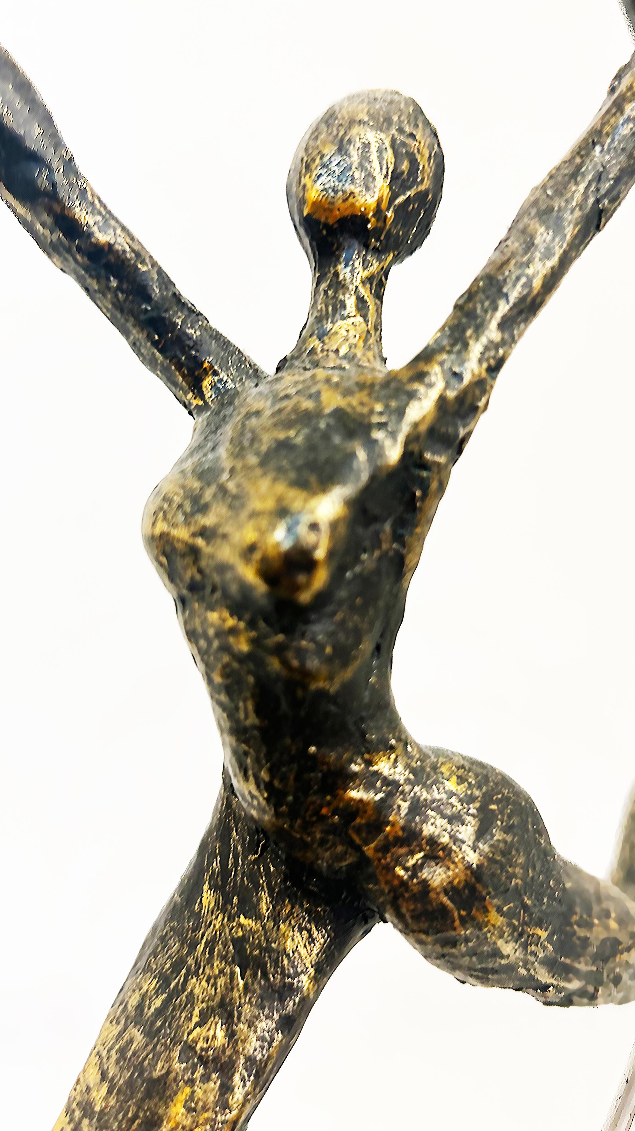 20th Century Modern Acrobats on Rings Figurative Metal Sculpture Mounted on Square Base For Sale