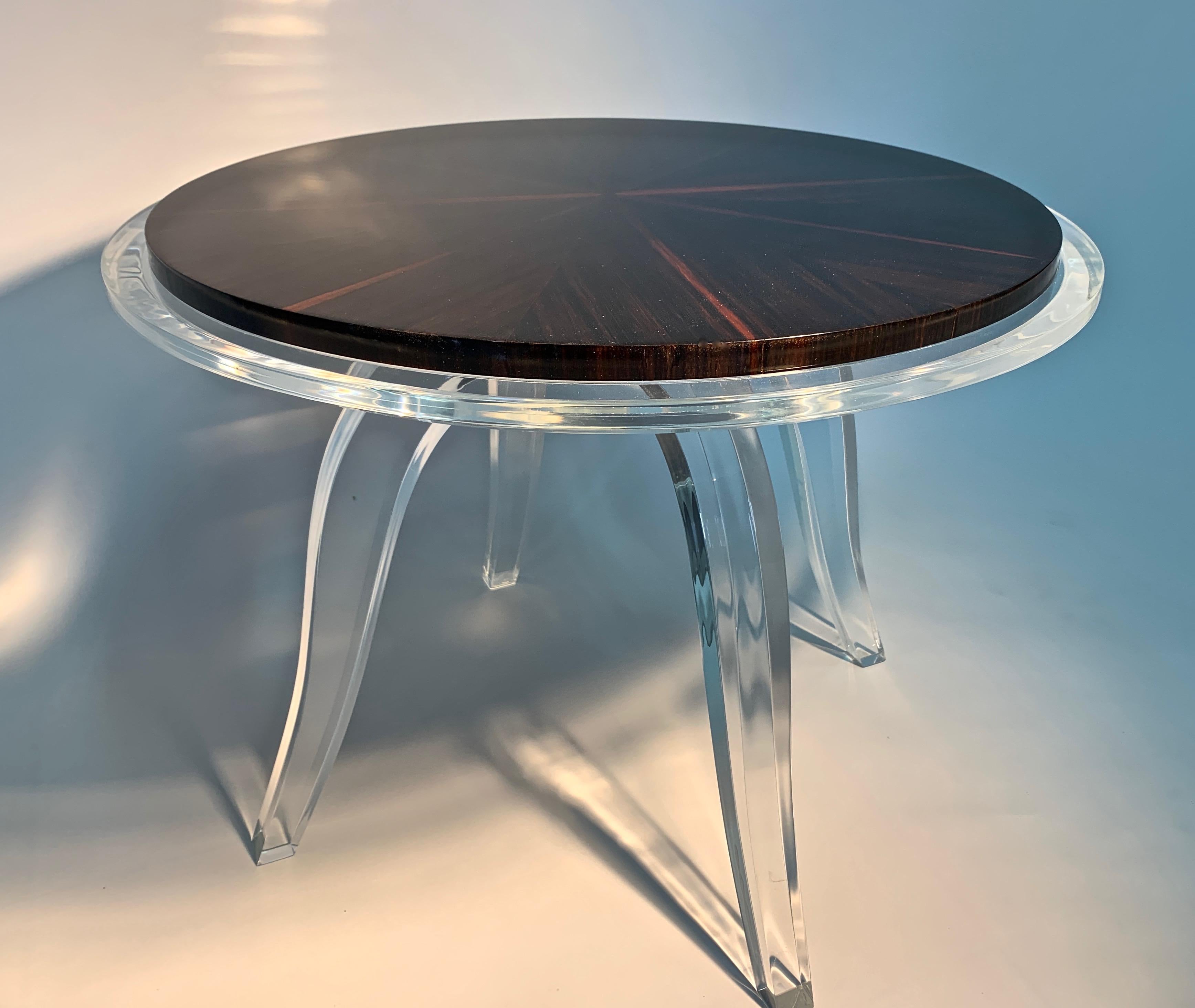 Modern Acrylic and Macassar Ebony Round Side Table, in Stock In New Condition For Sale In Las Vegas, NV