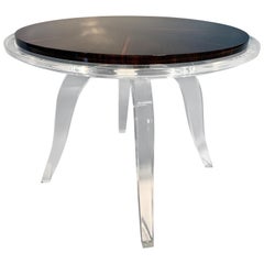 Modern Acrylic and Macassar Ebony Round Side Table, in Stock