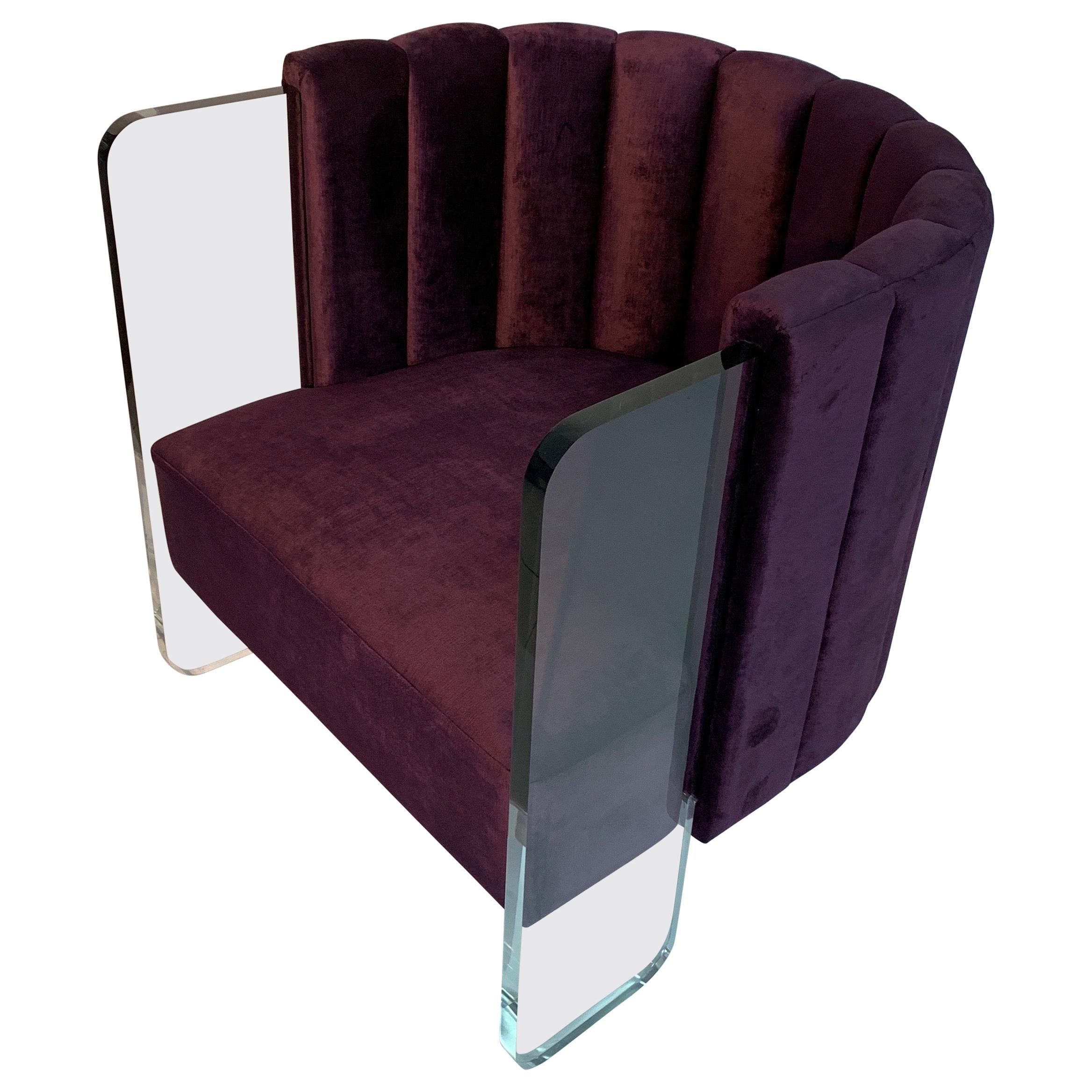 Modern Acrylic and Upholstered Lounge Chair by Jonathan Franc, in Stock