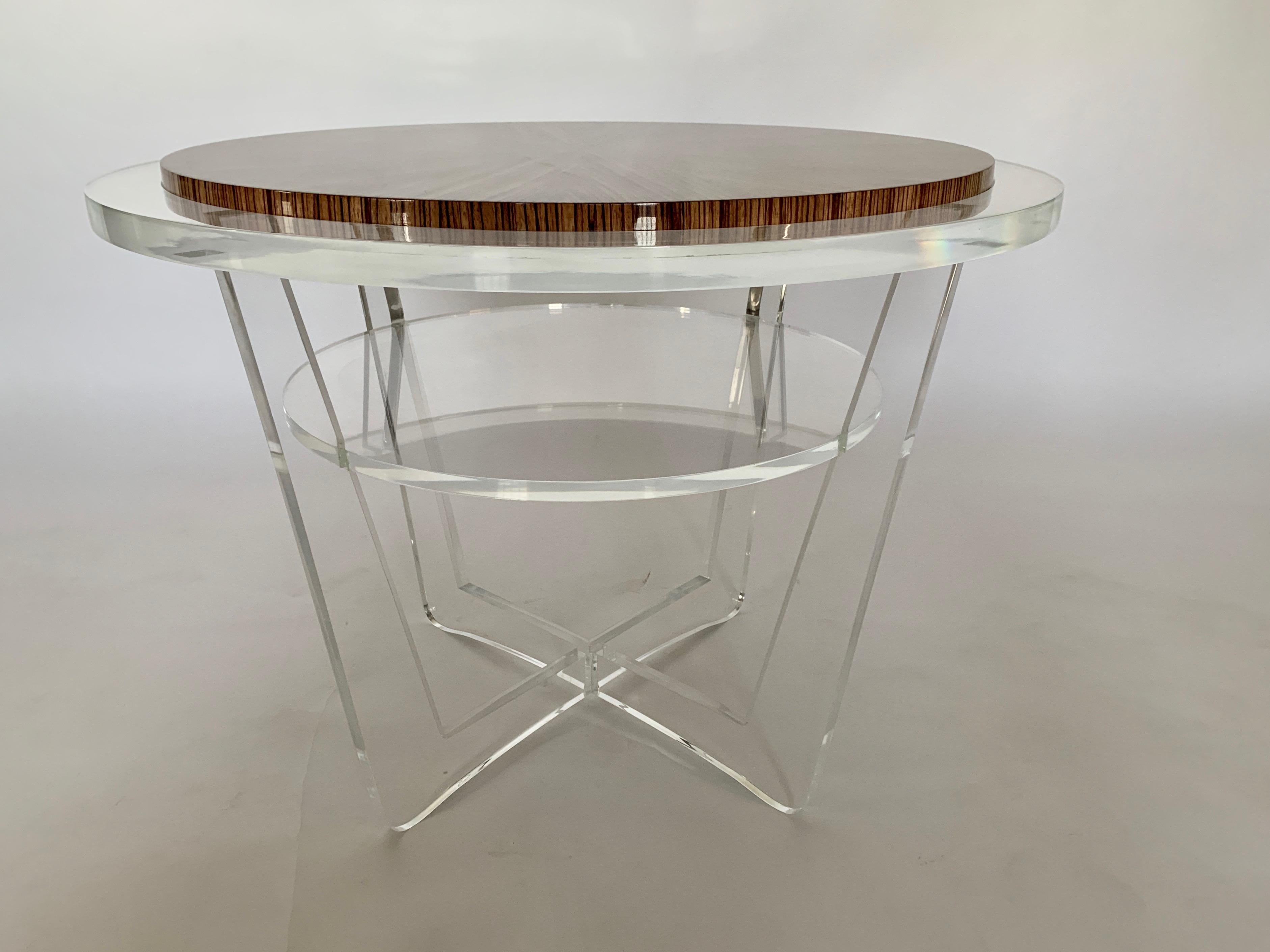 This Jonathan Franc Cocktail Table has around Zebra wood inset top with a 3