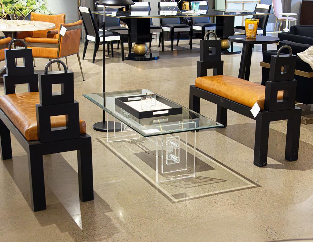 Modern Lucite Cocktail Table with Geometric Base For Sale 4