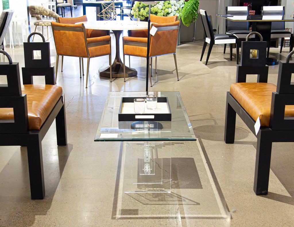 Modern Lucite Cocktail Table with Geometric Base For Sale 5