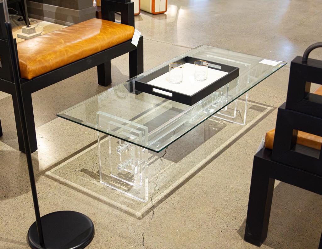 Modern Acrylic Cocktail Table with Geometric Base For Sale 6