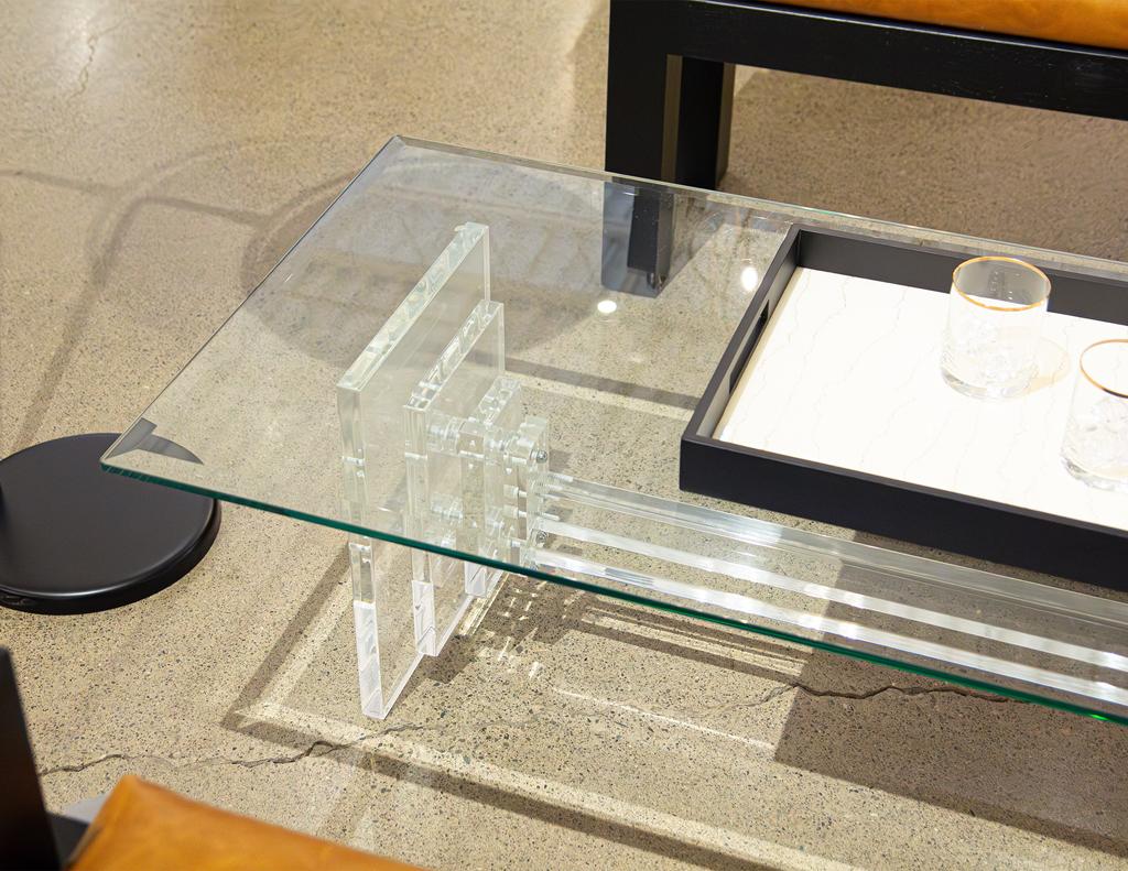 Modern Lucite Cocktail Table with Geometric Base For Sale 7