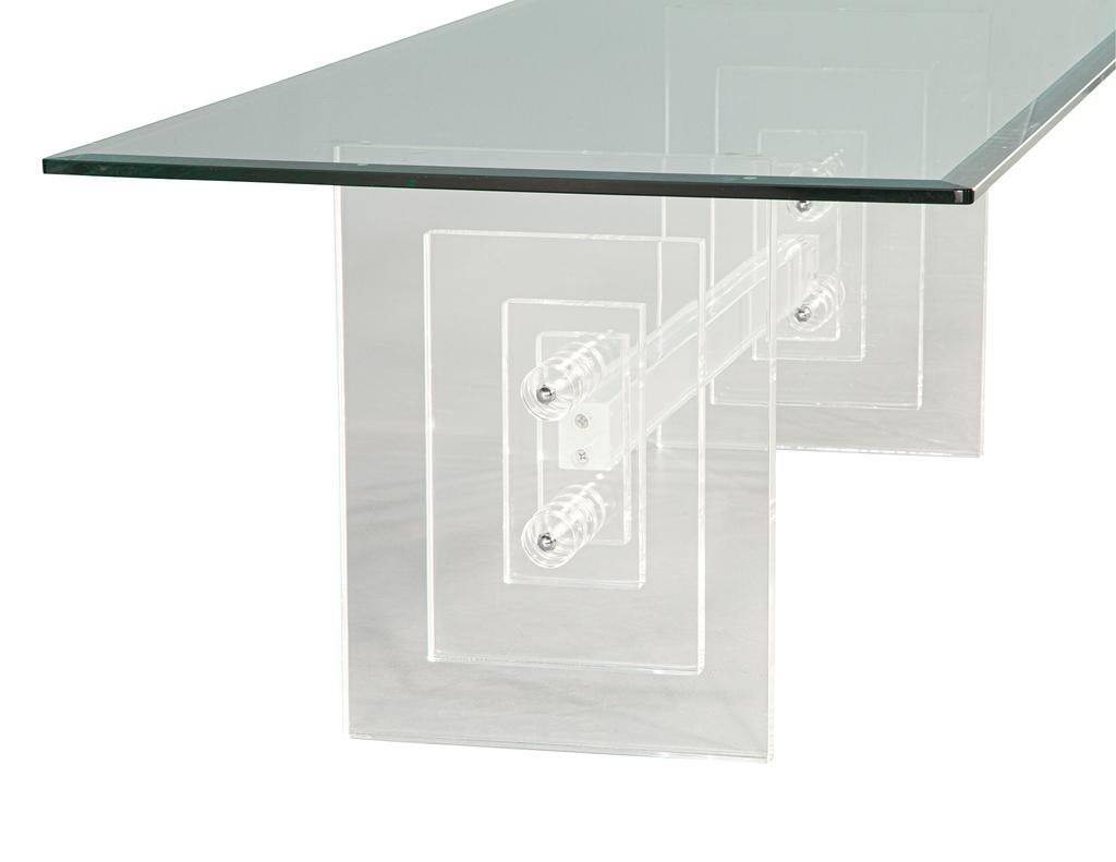 Glass Modern Lucite Cocktail Table with Geometric Base For Sale
