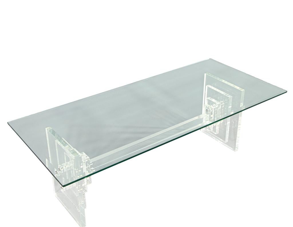 Modern Lucite Cocktail Table with Geometric Base For Sale 1