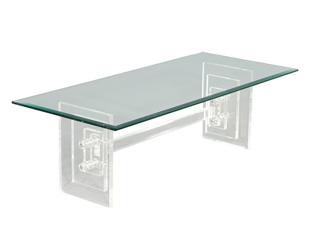 Modern Lucite Cocktail Table with Geometric Base For Sale 2