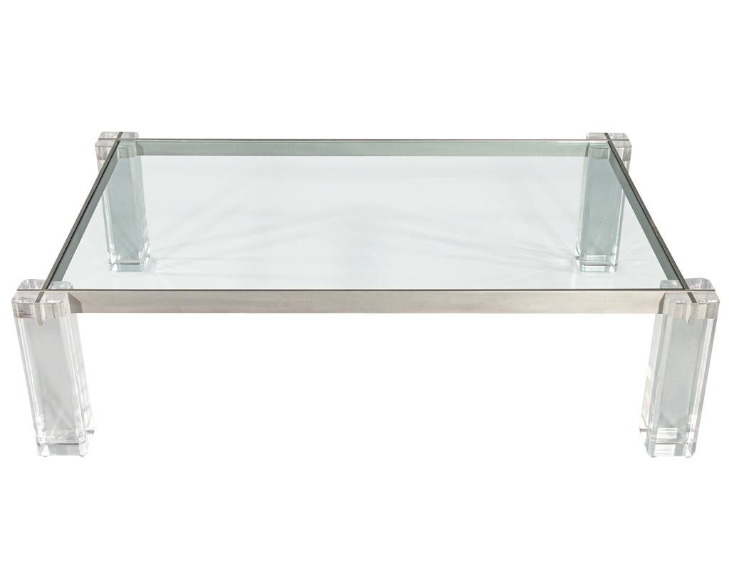 American Modern Acrylic Cocktail Table with Metal Frame For Sale