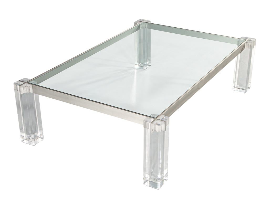 Modern Acrylic Cocktail Table with Metal Frame In Good Condition For Sale In North York, ON