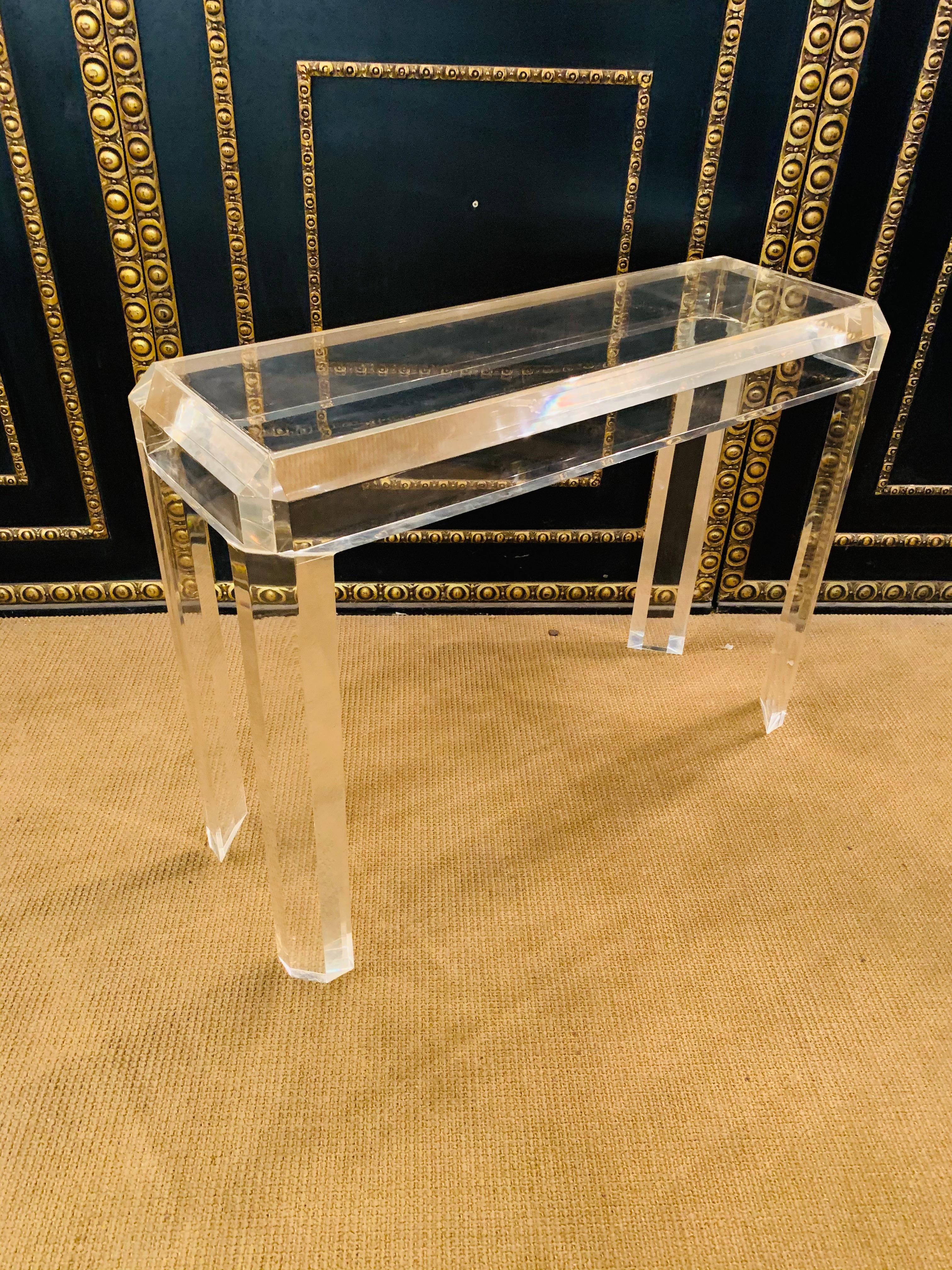 Modern Acrylic Console with 4 High Legs New York Style For Sale 3