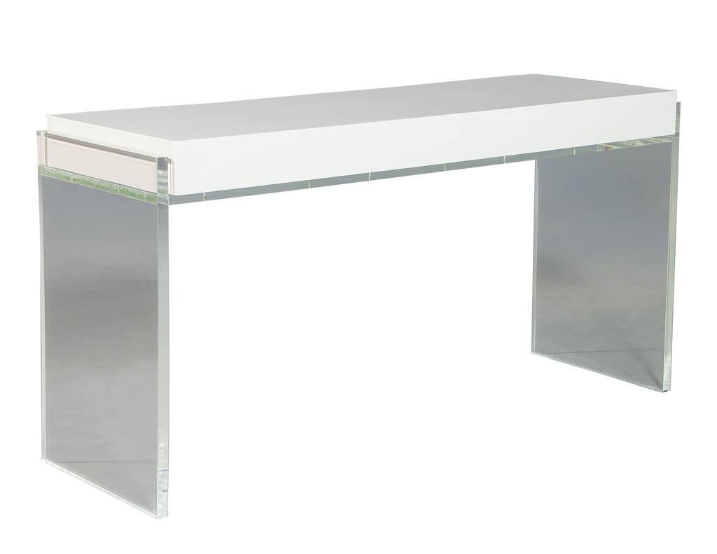 Metal Modern Acrylic Polished White Writing Desk